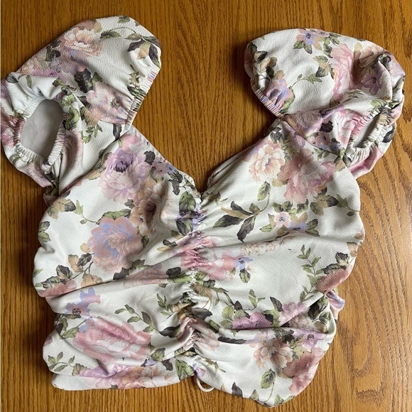 ASOS Floral Lace up Crop Top Size 6 Milkmaid Coquette - Picture 3 of 4